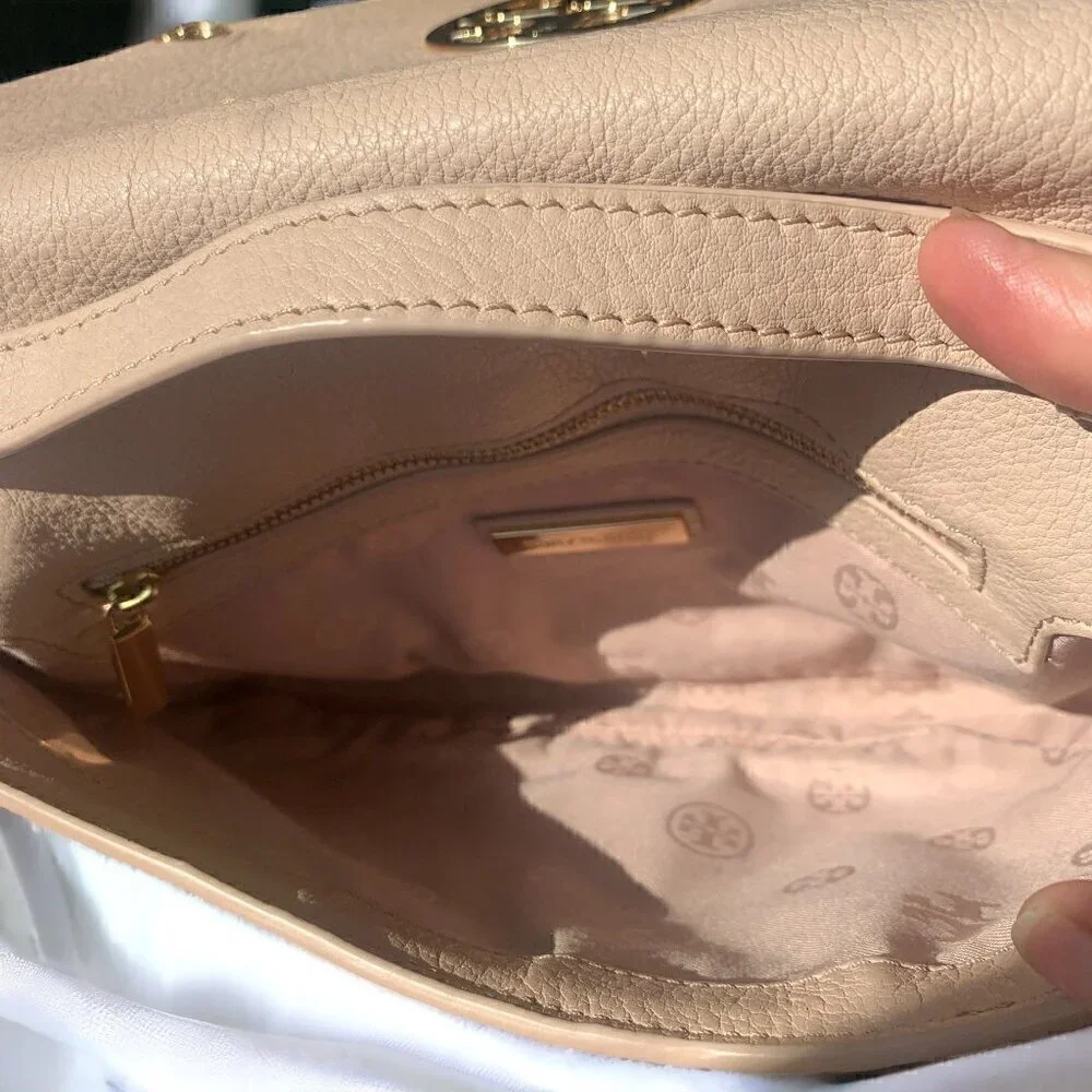 Tory Burch Jamie Blush Pink Leather Convertible Crossbody Clutch Gold Hardware